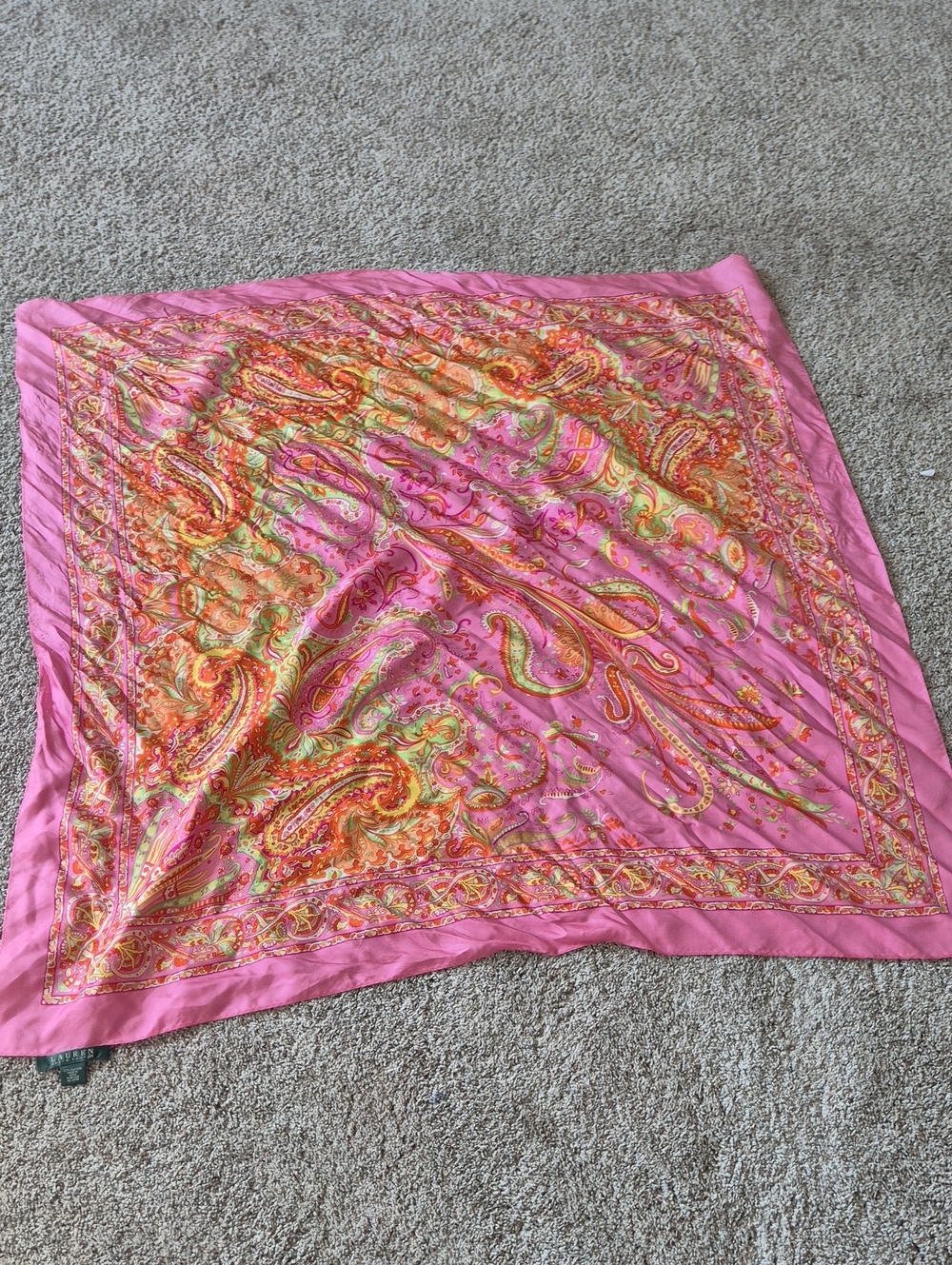 Large Vintage Ralph Lauren Silk Scarf Pink Paisley Scarf – Vibrant Pink Accent